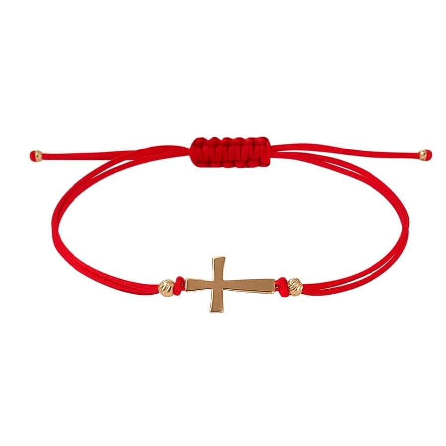 Гривна с червен конец и златен кръст