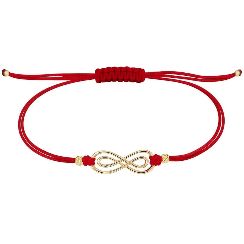 Гривна с червен конец и златна безкрайност с релеф