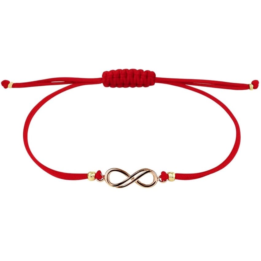 Гривна с червен конец и златен символ безкрайност