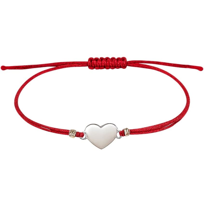 Гривна с червен конец и сърце от бяло злато