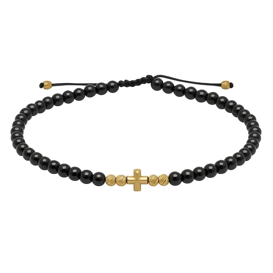 Гривна с черен оникс и златно кръстче