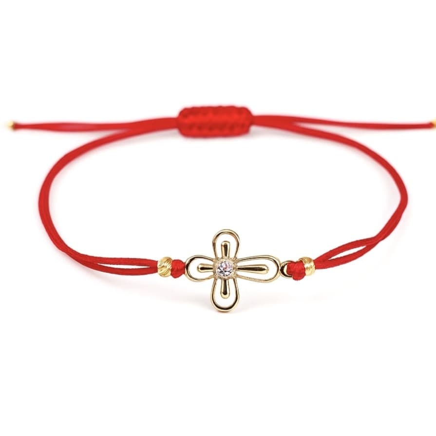 Гривна с червен конец с кръст и цирконий