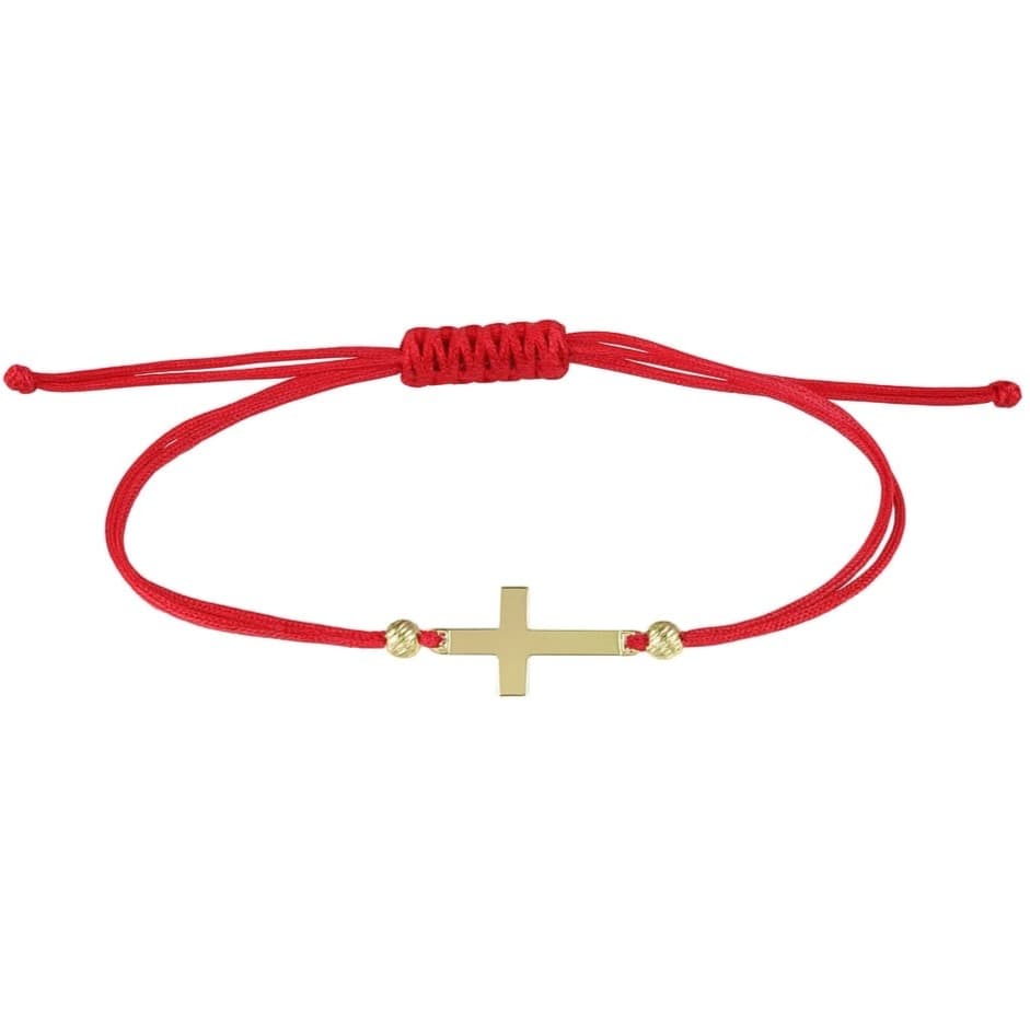Гривна с червен конец и кръст от жълто злато