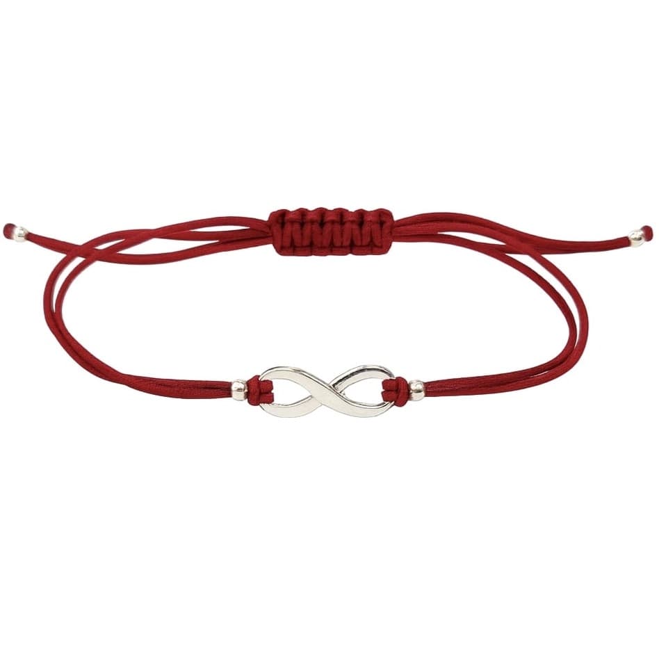 Гривна с червен конец и сребърен талисман безкрайност