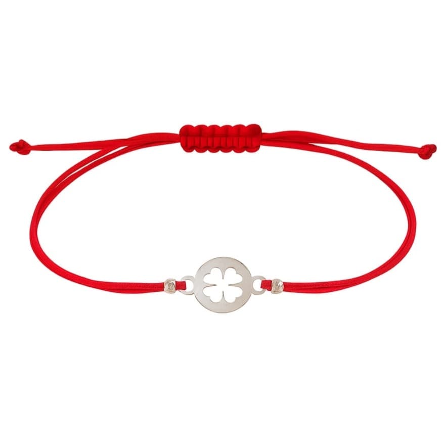 Гривна с червен конец и златна четирилистна детелина