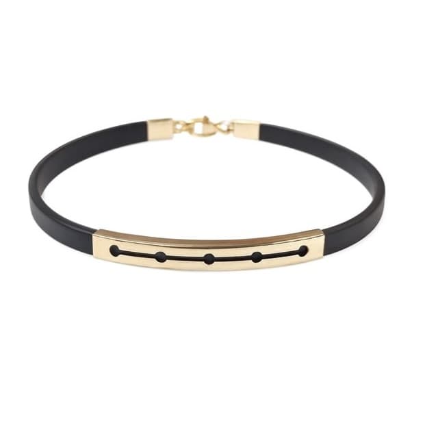 Мъжка гривна от черен каучук с елемент 14 карата жълто злато