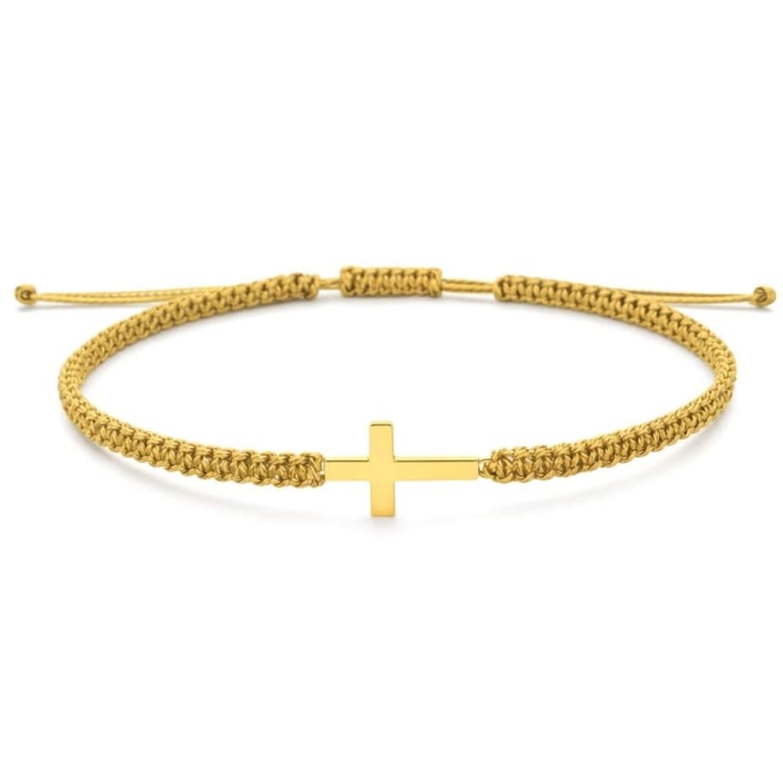 Гривна със златист конец и кръст от жълто злато