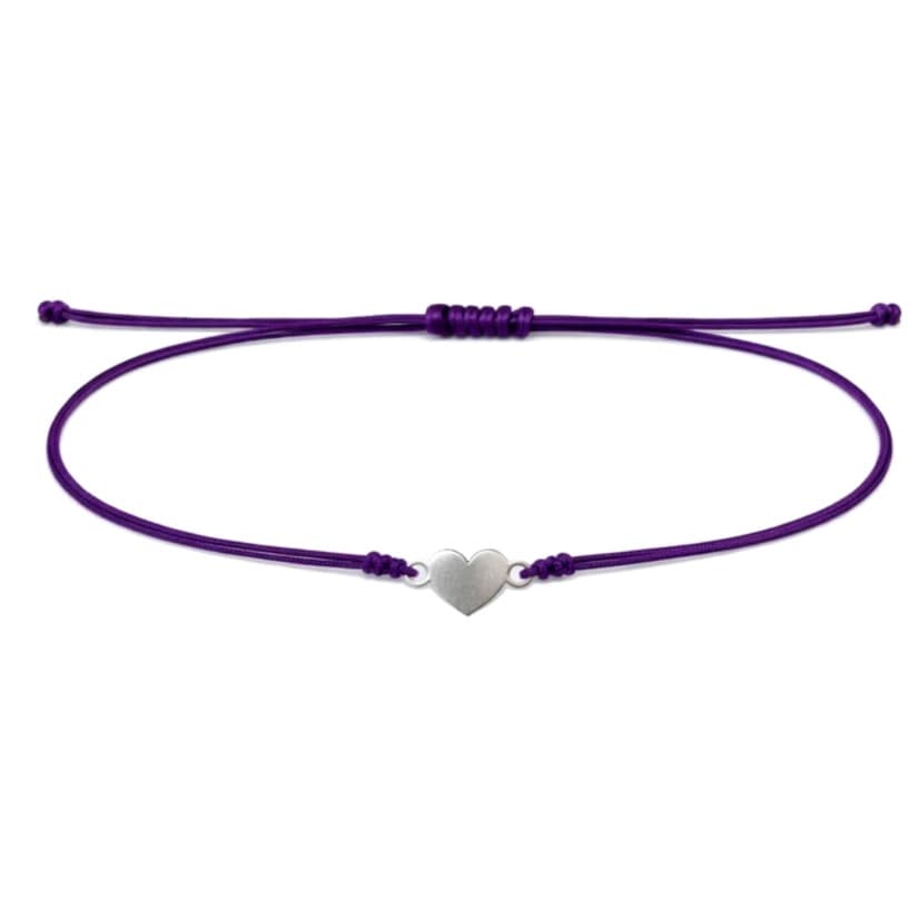 Гривна с лилав конец и сърце от бяло злато