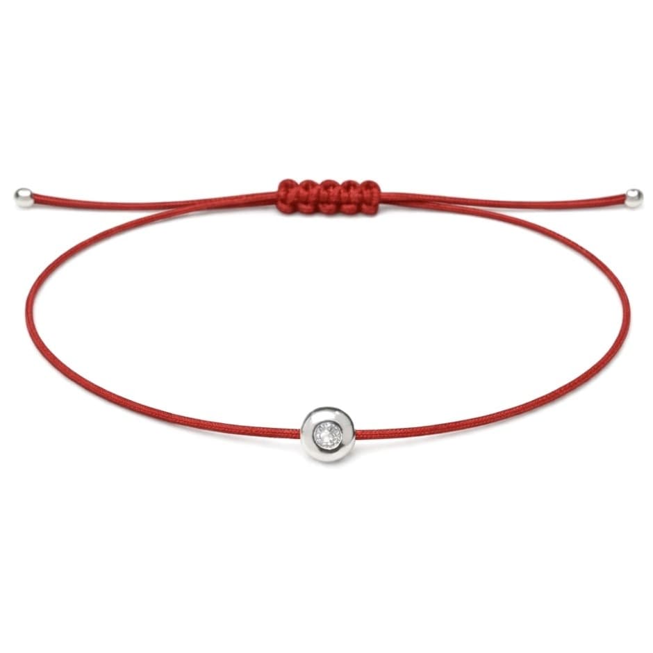 Гривна с червен конец и бяло злато с диамант