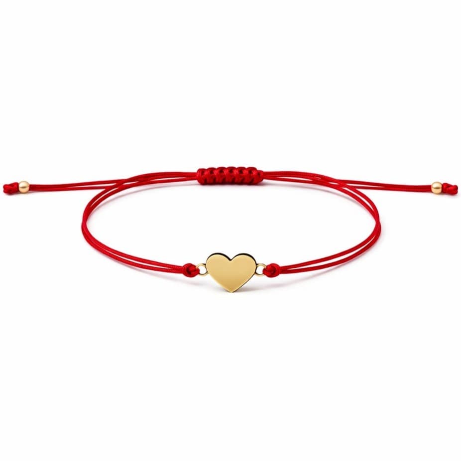 Гривна с червен конец и сърце от жълто злато