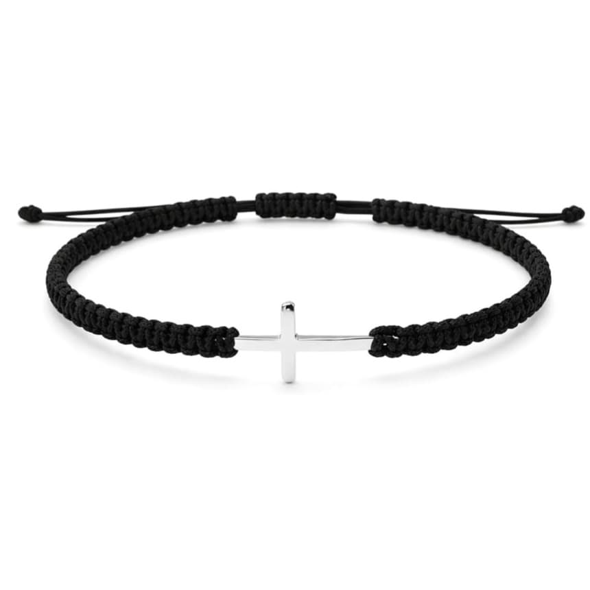 Гривна с черен конец и кръст от бяло злато