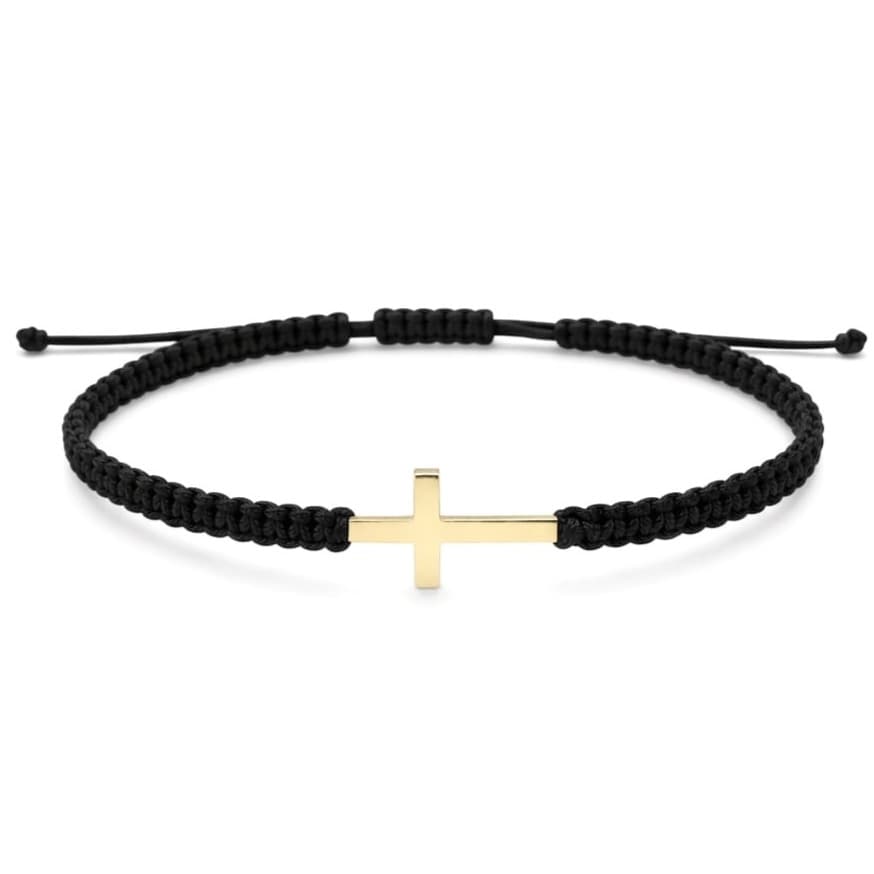 Гривна с черен конец и кръст от жълто злато