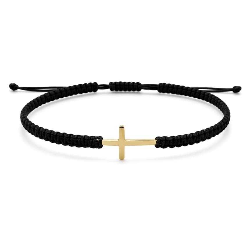 Гривна с черен конец и кръст от жълто злато