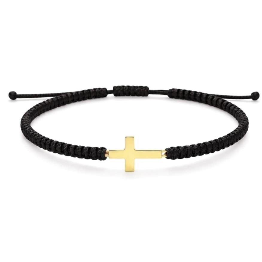 Гривна с черен конец и кръст от жълто злато