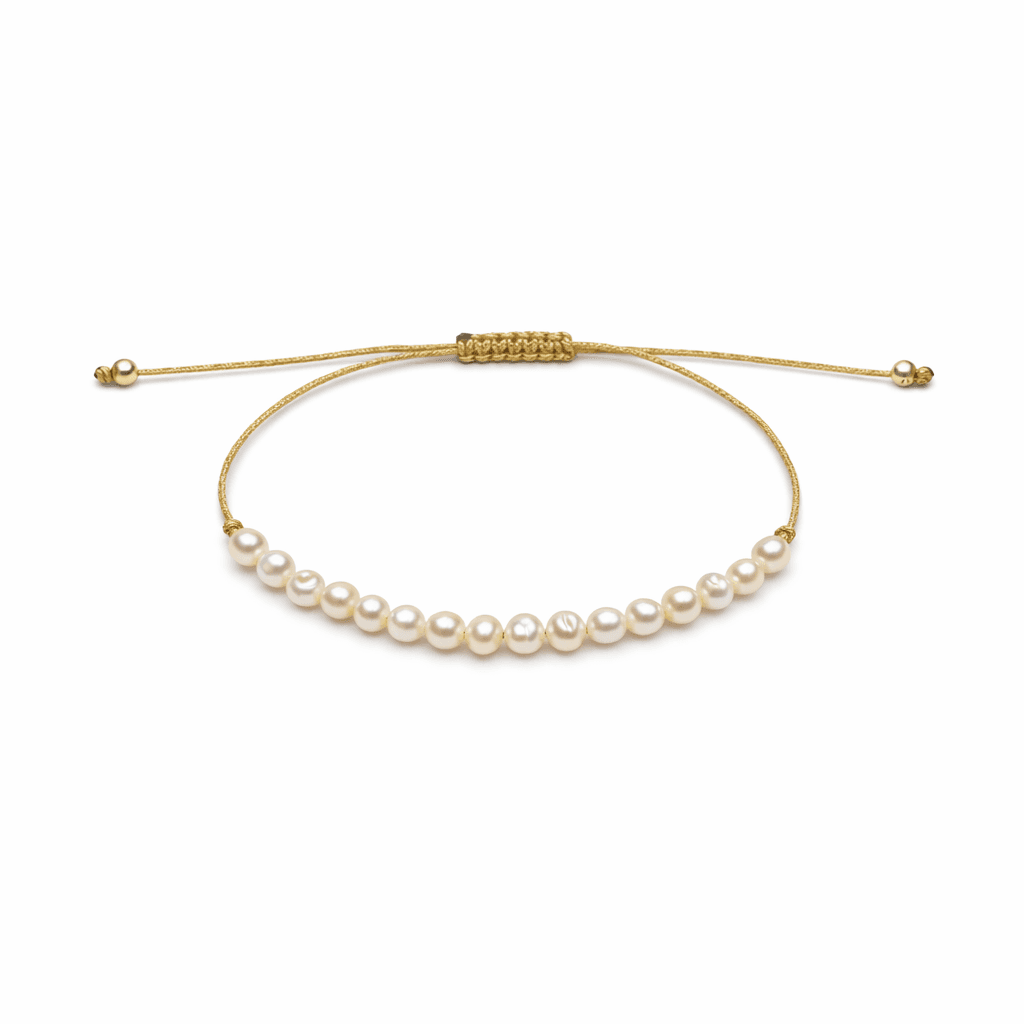 Гривна със златен конец и естествени речни перли