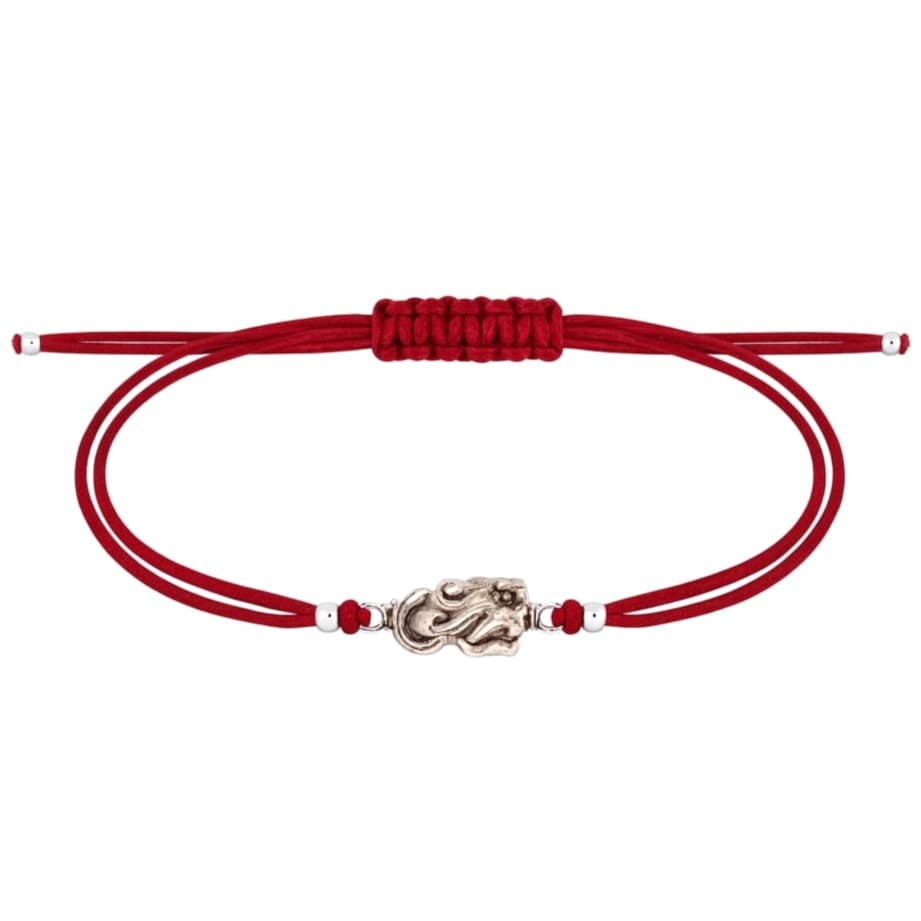 Гривна с червен конец и сребърен талисман "Дева Мария"