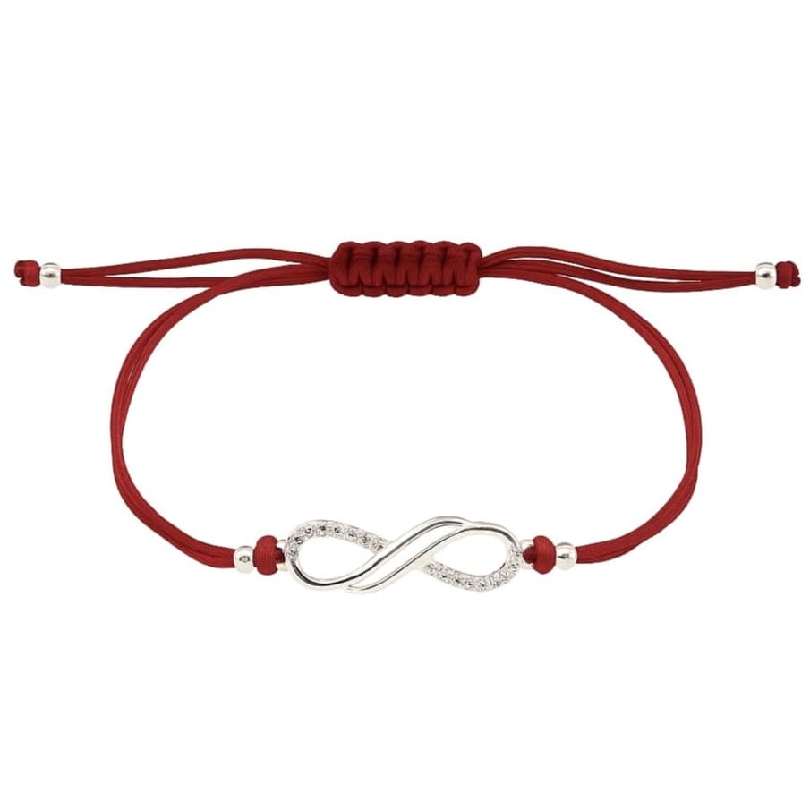Гривна с червен конец и сребърен талисман безкрайност