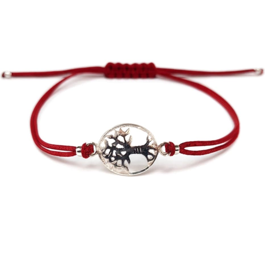 Гривна с червен конец и сребърно дърво на живота