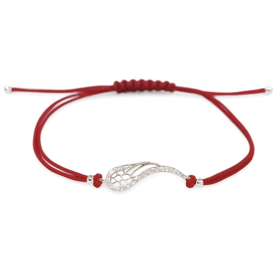Гривна с червен конец и сребърно крило с цирконий