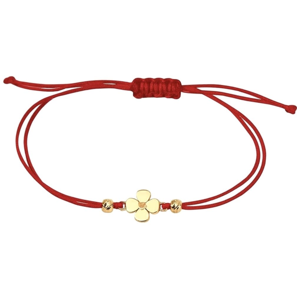 Гривна с червен конец и златно цвете