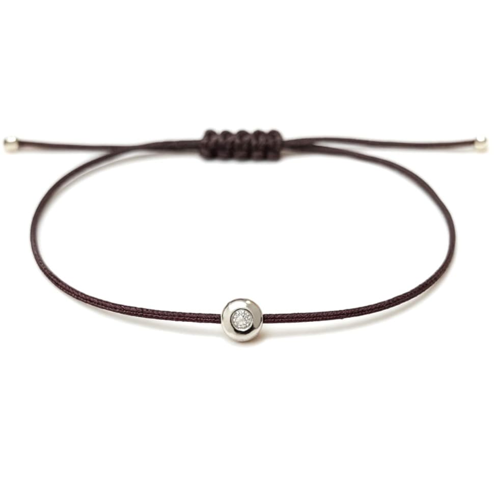 Гривна с конец цвят какао с бяло злато с диамант