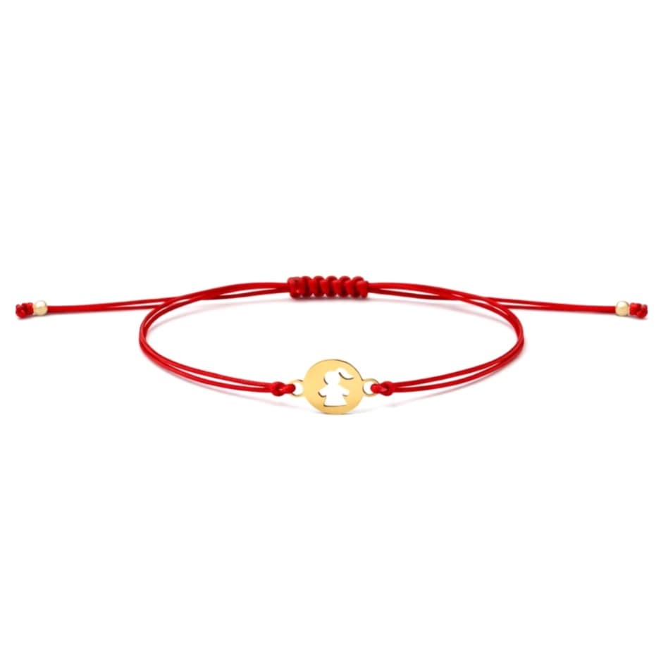 Гривна с червен конец и елемент момиченце от жълто злато